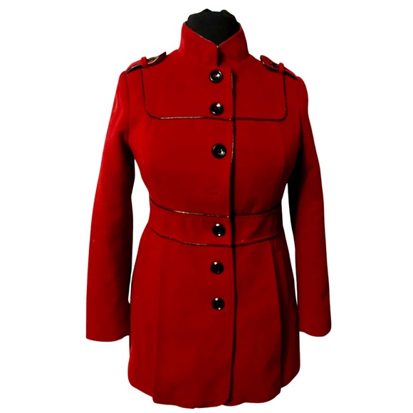 Jackets & Blazers - Gorgeous military style vibrant red longline peacoat xl